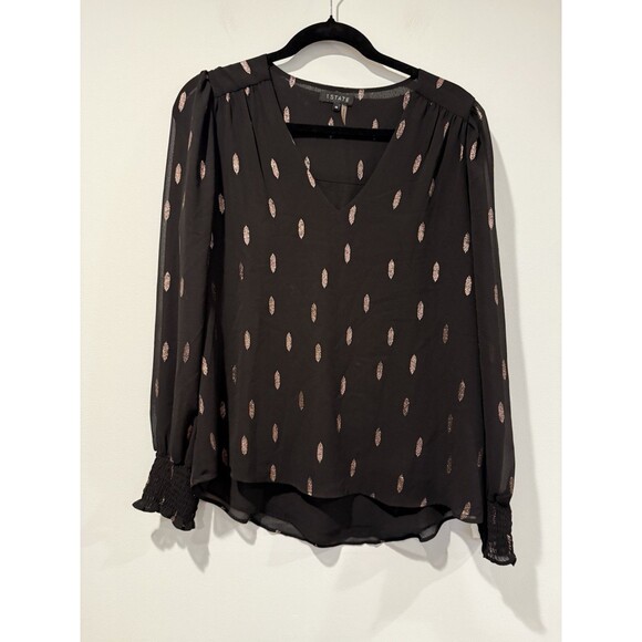 1. State Tops - 1.State Tunic Blouse Women Medium Black Workwear Lightweight Sheer Career Travel